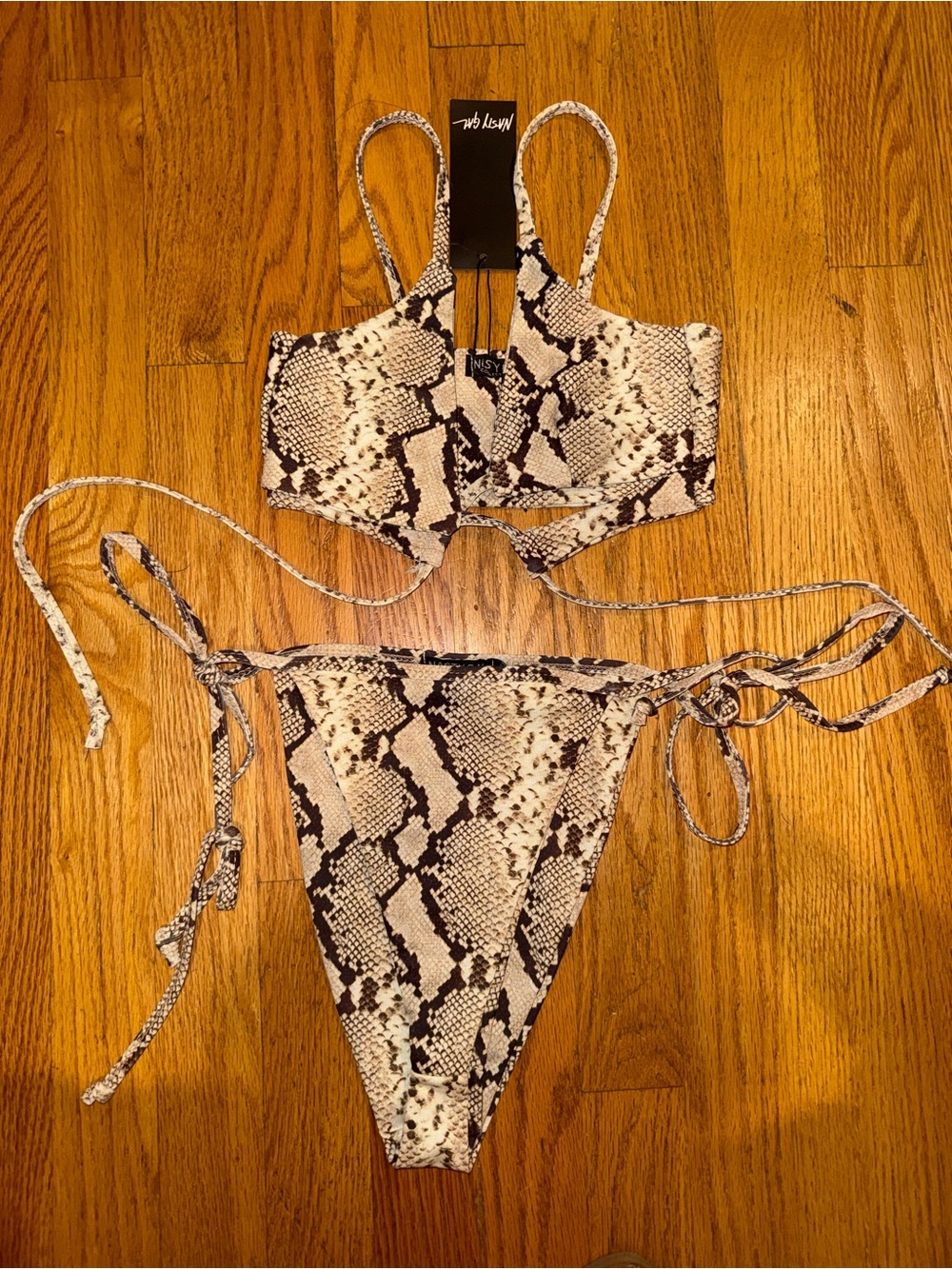 BRAND NEW Nasty Gal Monochrome Snake Print Tie Bikini